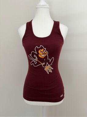 Retro ASU Soffe Maroon Ribbed Tank with Sun Devils Mascot